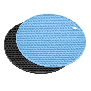 Unique Bargains Silicone Heat Resistant Trivet Mats Light Blue, Black 2 Pcs - 1 of 3