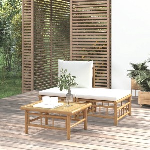 vidaXL 3 Piece Patio Lounge Set with Cream White Cushions Bamboo - 1 of 4