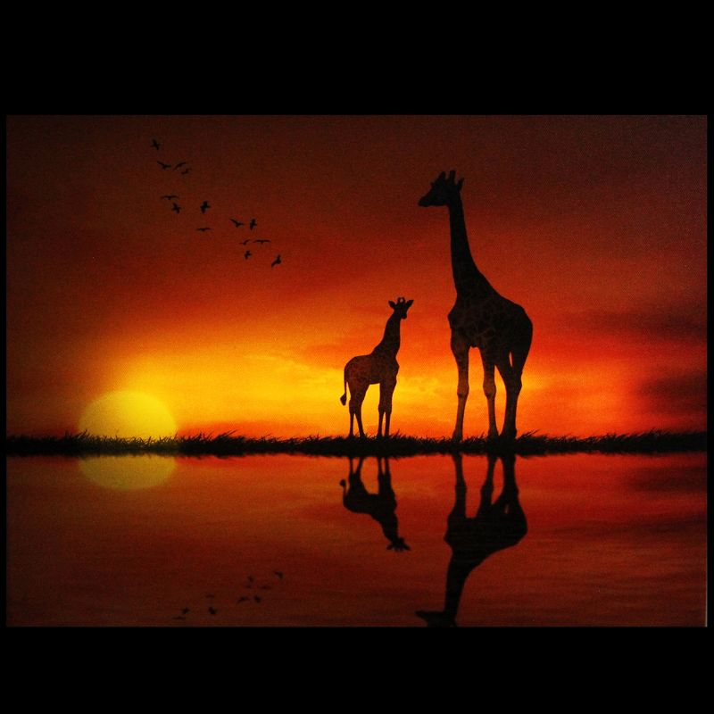 Northlight Safari Sunset LED Back Lit Giraffe and Baby Canvas Wall Art 11.75" x 15.75", 2 of 4