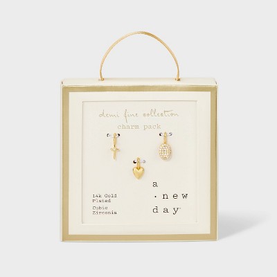 Cubic Zirconia 14k Gold Plated Pave Necklace Set 3pc - A New Day™