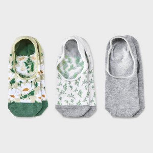 Women's Daisy 3pk Liner Socks - A New Day™ Green/Heather Gray/White 4-10: Cotton Blend, Seamless Toe, Hidden Gel Heel Grip - 1 of 3
