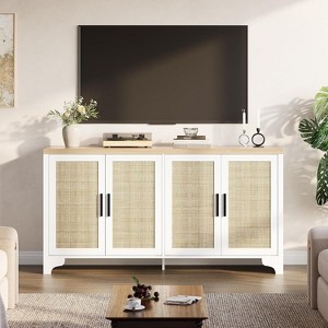 Homhougo 62" Rattan Sideboard Buffet Cabinet, 4-Door Kitchen Storage Cabinet with Shelves, Farmhouse Accent Cabinet, Console Table, Black - 1 of 4