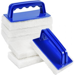 Handled Scrubber Set with Non-Scratch Bathroom Pads, Reusable Cleaning Sponge for Shower Tile, Bathtub and Sink - 1 of 4