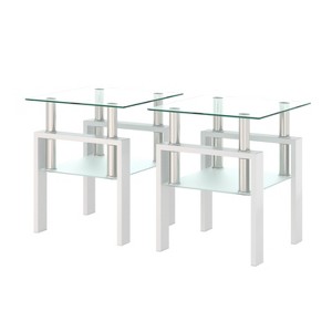 Ridstar Set of 2 Modern Coffee Table with Tempered Glass For Living Room-White - 1 of 4