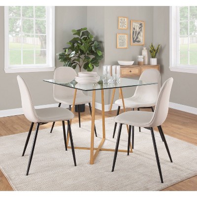 36" Natural Wood and Glass Square Dining Table