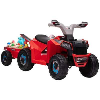 Aosom Kids ATV Quad Car with Back Trailer, 6V Kids Electric Car with Forward Backward Function for Toddlers Ages 18-36 Months
