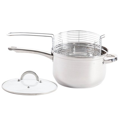 Stainless Steel 3-Piece Deep Fryer Set with Glass Lid