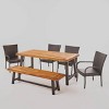Cooper 6pc Acacia Wood and Wicker Dining Set - Brown - Christopher Knight Home: Weather-Resistant, Iron Framework - 2 of 4