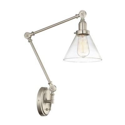Polished Nickel Adjustable Wall Sconce with Clear Glass Shade