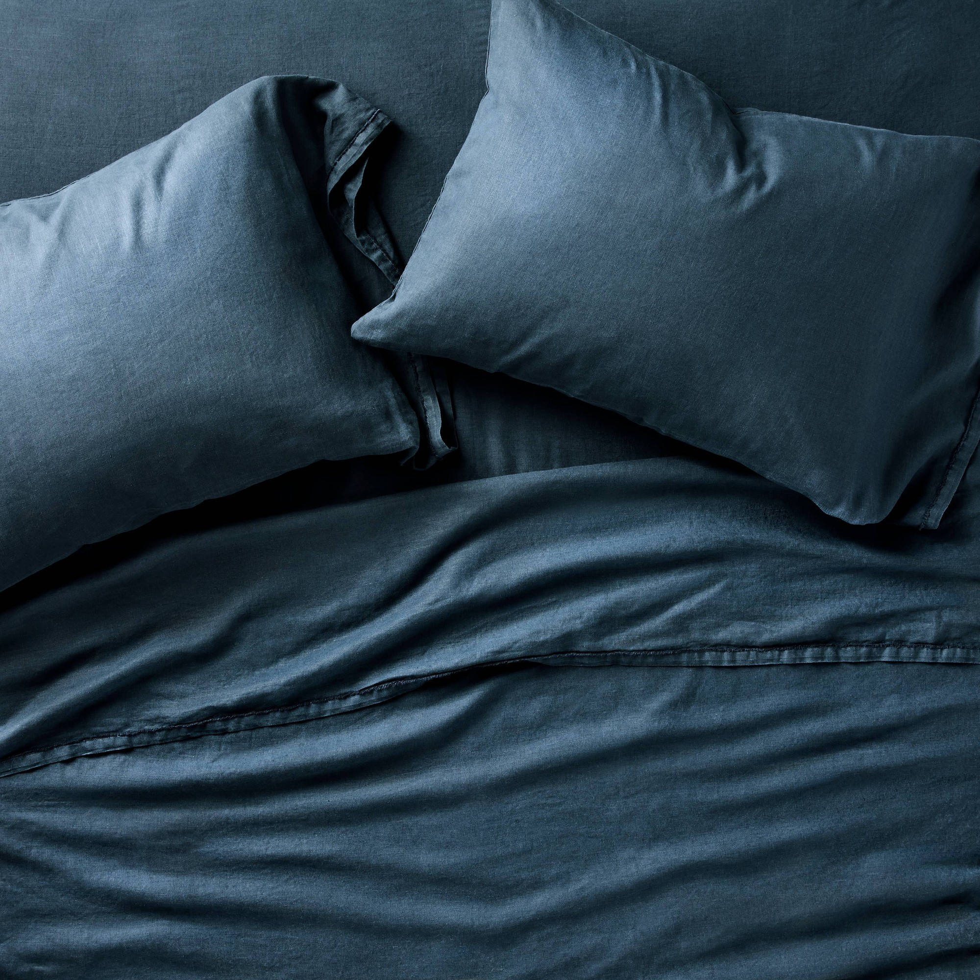 Queen 100% Linen Sheet Set Dark Mineral Blue - Casaluna™