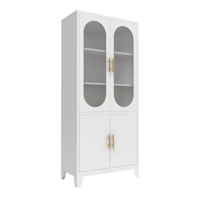 Fontoi Decorative Storage Cabinets, Dining Room Storage Cabinets with 2 Fluted Glass Doors Cabinet, Freestanding Cabinet, Black, 31.5"*15.74"*70.87"