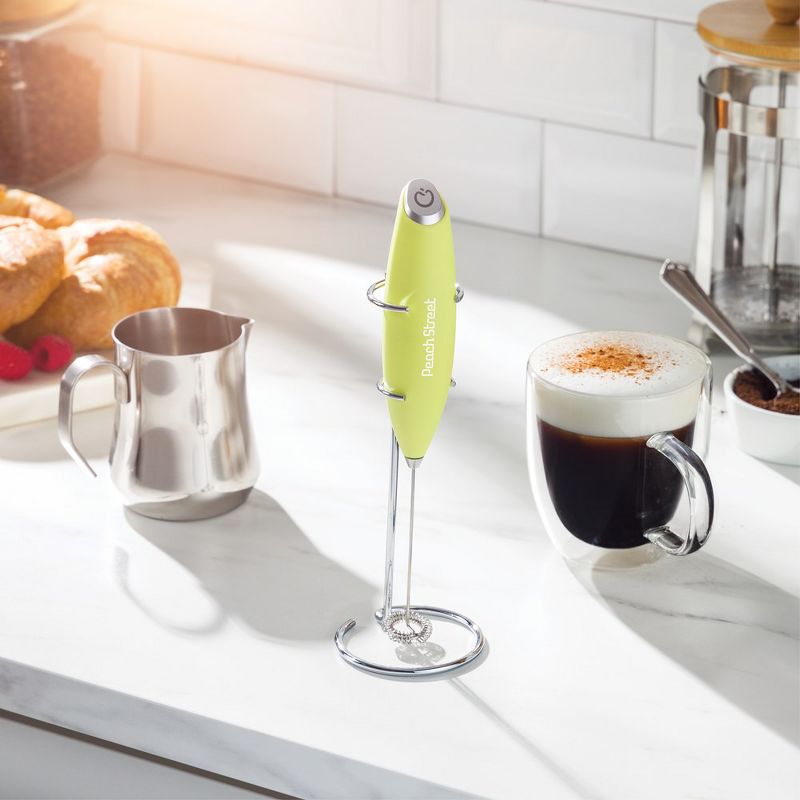 Peach Street Powerful Handheld Milk Frother, Mini Frother Wand, Battery Operated Stainless Steel Mixer, With Stand. for Milk, Latte, 2 of 9