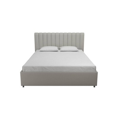 Light Gray Queen Upholstered Platform Bed with Storage Drawers