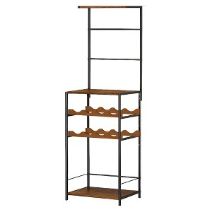 Itopfox 5-Tier Freestanding Wine Rack with Glasses Holder and 4 S Hooks, Corner Mini Bar Cabinet for Small Spaces, Holds 8 Bottles - 1 of 4