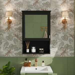 MAYEERTY 20" Wall Mounted Bathroom Storage with Mirror Door£¬Mirrored Wall Medicine Cabinet for Bathroom Black - 1 of 4
