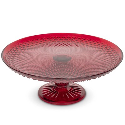 Amici Home Diamond Footed Glass Cake Stand, Round Vintage Style Cake Plate, Serving Platter for Cupcakes and Cookies, 10” D X 3.7” H
