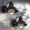 John Timberland Industrial Outdoor Wall Light Fixtures Set of 2 Black Metal LED 8" Seedy Glass for Exterior Barn Deck House Porch - 2 of 4