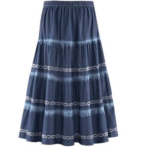 Collections Etc Stylish Denim Smocked Tiered Bleached Details Elasticized Waist Skirt - 1 of 4