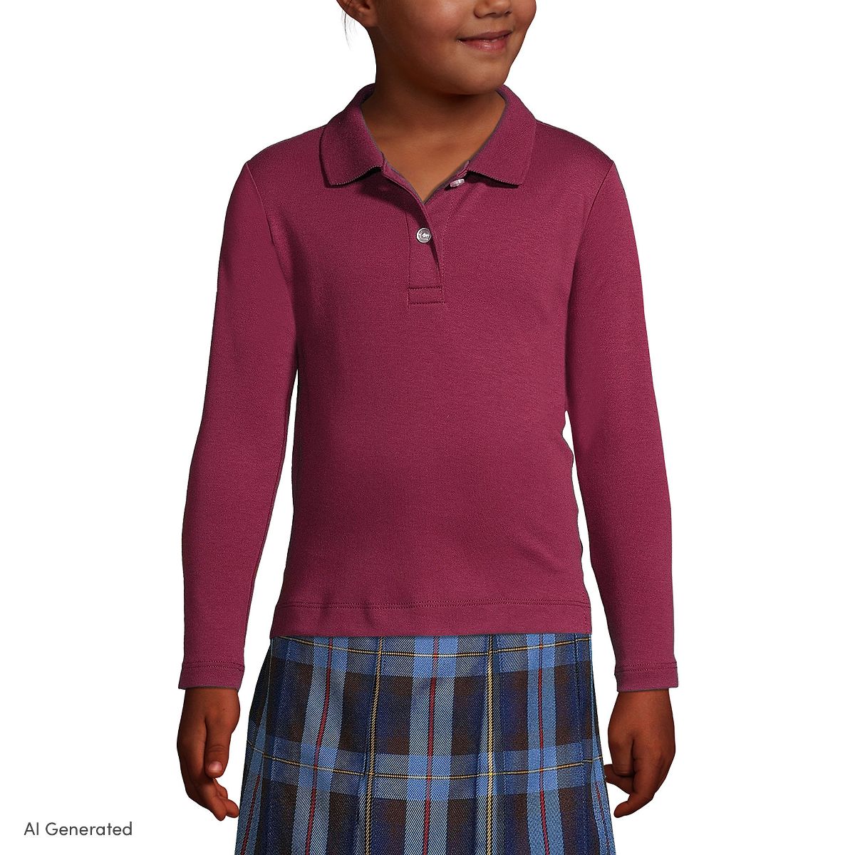 Lands' End School Uniform Kids Long Sleeve Feminine Fit Interlock Polo Shirt - thumbnail 8