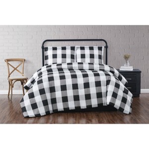 Full/Queen Everyday Buffalo Plaid Duvet Set Black - Truly Soft - 1 of 4