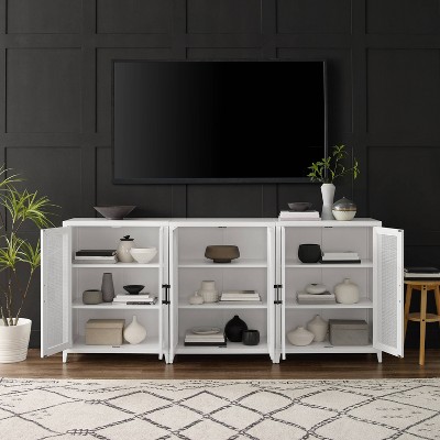 Milo 84" White Woven Entertainment Center with Cabinets