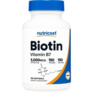 Nutricost Biotin (5,000mcg) 150 Softgels - Vitamin B7, Gluten Free, GMO-Free - 1 of 4