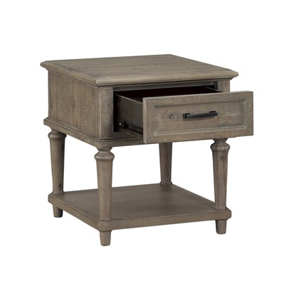 Driftwood Light Brown Acacia Wood End Table with Storage