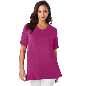 Jessica London Stretch Knit V-Neck Swing Tunic - 1 of 4
