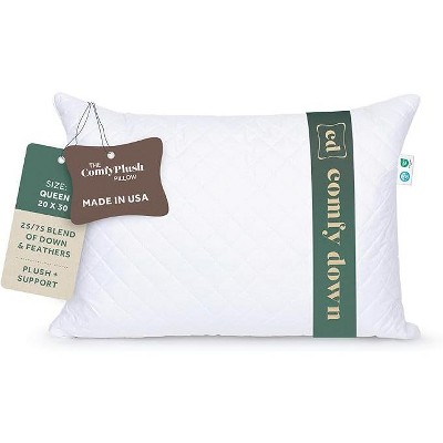 ComfyDown Premium Feather and Down ComfyPlush Supportive Bed Pillow for Sleeping, Luxury Diemend Quilted Cotton Cover, Made in USA,