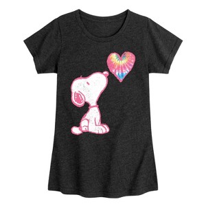 Girls' - Peanuts - Snoopy Pastel Rainbow Heart Fitted Short Sleeve Graphic T-Shirt - 1 of 4