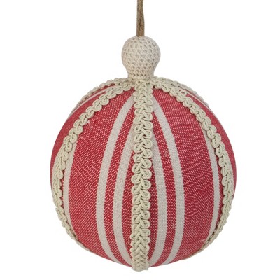 Northlight Red Striped and Ribboned Christmas Ball Ornament 6.75" (170mm)