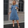 INSPIRE CHIC Women's Puff 3/4 Sleeve Button Up Collar A-Line Swing Ruffle Tiered Midi Denim Dress - 3 of 4