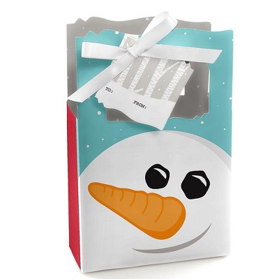 Big Dot of Happiness Let It Snow - Snowman - Holiday Favor Boxes Gift Bags - 12 Count