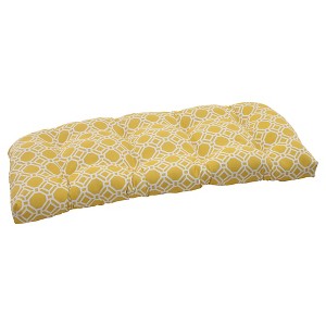 Outdoor Wicker Loveseat Cushion - Yellow/White Rossmere Geometric