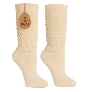 2 Pairs Women's Slouchy Scrunch Knee-High Boot Socks for Casual Wear and Comfort - 1 of 4
