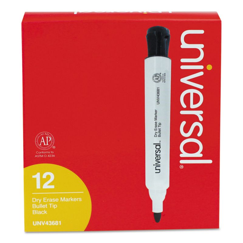 UNIVERSAL Dry Erase Marker Bullet Tip Black Dozen 43681, 5 of 8