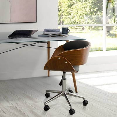 Ergonomic Faux Leather Swivel Task Chair with Lumbar Support - Black/Walnut