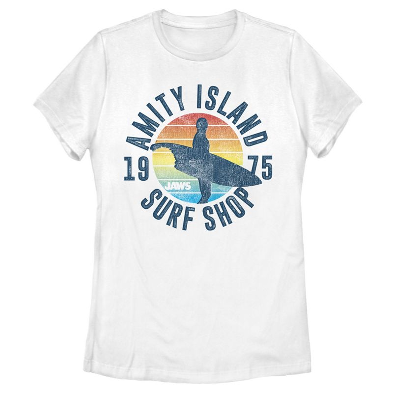 Women's Jaws Retro Amity Island Surf Shop T-Shirt, 1 of 5