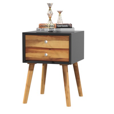 Tangkula Wooden Nightstand With 2 Storage Drawers Accent End Side Table ...