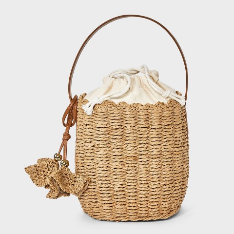 Universal Thread Straw Drawstring Bucket Handbag - Universal Thread™ Natural