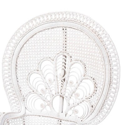 White Handcrafted Rattan Peacock Accent Chair with Upholstered Cushion