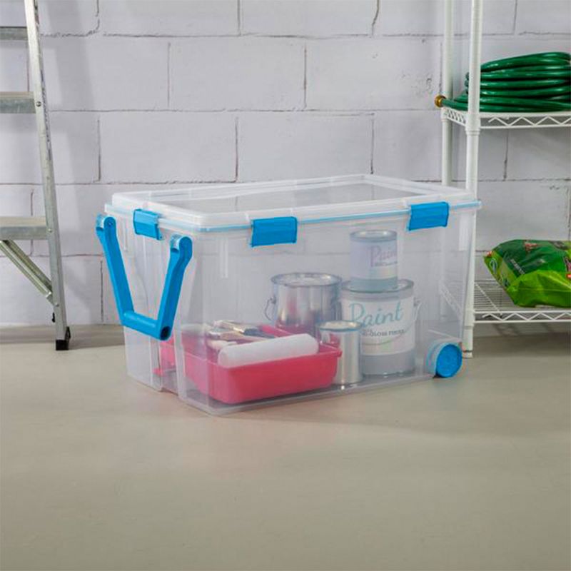 Sterilite 120qrt. Multipurpose Clear Plastic Storage Container Box with Latching Lids and 2 Rear Wheels, 3 of 7