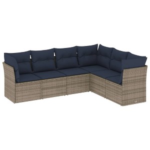 vidaXL 6 Piece Patio Sofa Set with Cushions Gray Poly Rattan - 1 of 4