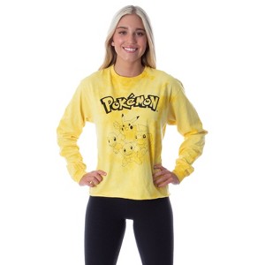 Pokemon Women's Pikachu Starter Group Long Sleeve Tie Dye Adult T-Shirt - 1 of 4