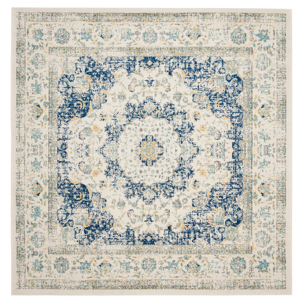9'x9' Square Abstract Loomed Area Rug Ivory/Blue - Safavieh