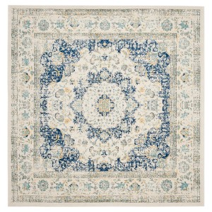 Ivory/Blue Abstract Loomed Square Area Rug - (9