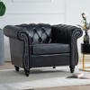 VYNXARIA 3 Piece Configurable Living Room Set,BLACK PU Rolled Arm Chesterfield Three Seater Sofa - 2 of 4