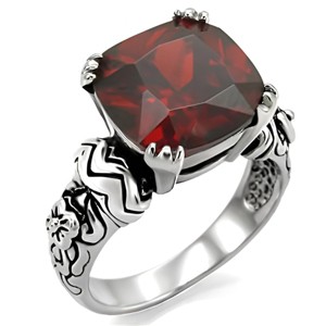 Slickblue Women's Stainless Steel Garnet CZ Ring, Square 12x12mm Solitaire, Polished Finish, Sizes 5-10 - 1 of 4