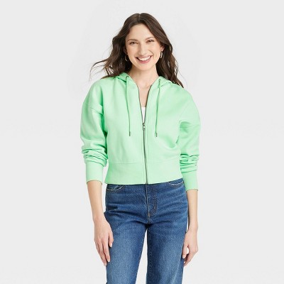 Women's Cropped Hooded Zip-up Sweatshirt - Universal Thread™ Green Xl :  Target