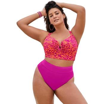 Swimsuits for All Women's Plus Size Confidante Bra Sized Underwire Bikini  Top, 38 DD - Vibrant Palm Pink